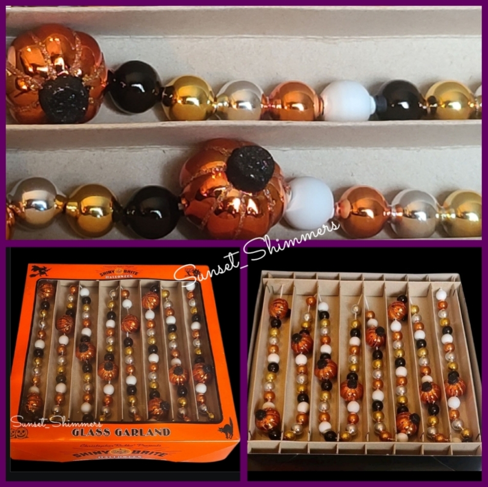 Radko Shiny Brite Vintage / Retro Style Glass Pumpkin Halloween Tree Garland 7ft